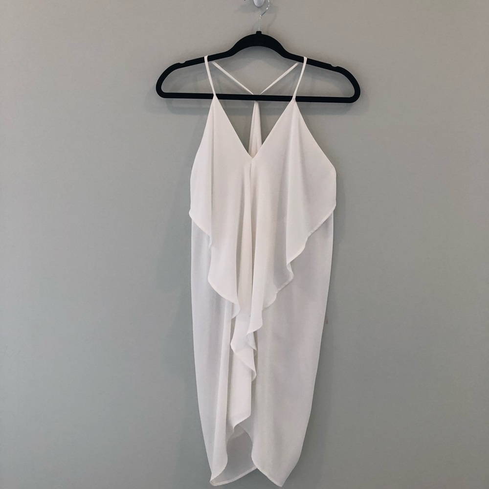 White semi-sheer trapeze-back flowy dress